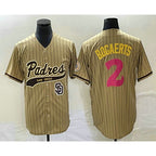 SD.Padres #2 Xander Bogaerts Tan Pinstripe 2023 City Connect Cool Base 2 Stitched Jersey