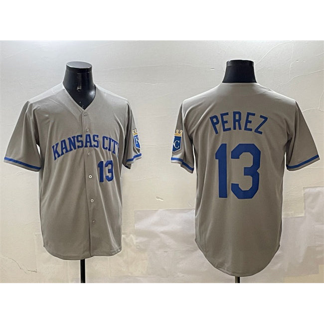 KC.Royals #13 Salvador Perez Gray 2024 Away Limited Stitched Jersey