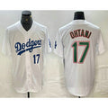 LA.Dodgers #17 Shohei Ohtani Number White Green Stitched Cool Base Jersey