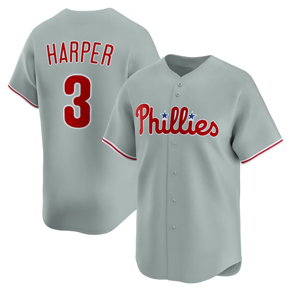 P.Phillies #3 Bryce Harper Gray Road Limited Player Jersey