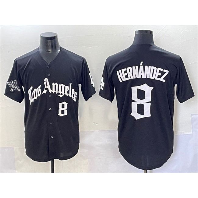 LA.Dodgers #8 Enrique Hernandez Black Mexico 2025 LA Gothic Style With 2024 World Series Champions Patch Vapor Premier Limited Stitched Jersey