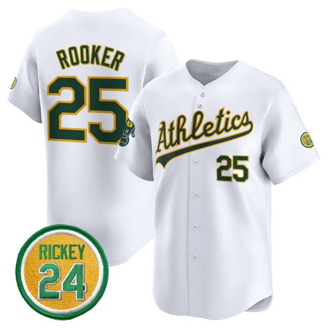 O.Athletics #25 Brent Rooker White 2024 Home Limited With Rickey Henderson Patch Stitched Jersey