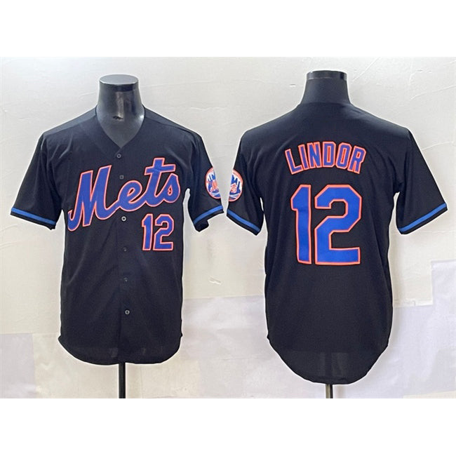 NY.Mets #12 Francisco Lindor Black Alternate Limited Stitched Jersey