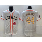 H.Astros #44 Yordan Alvarez Number 2023 White Gold World Serise CHmpions Patch Flex Base Stitched Jersey