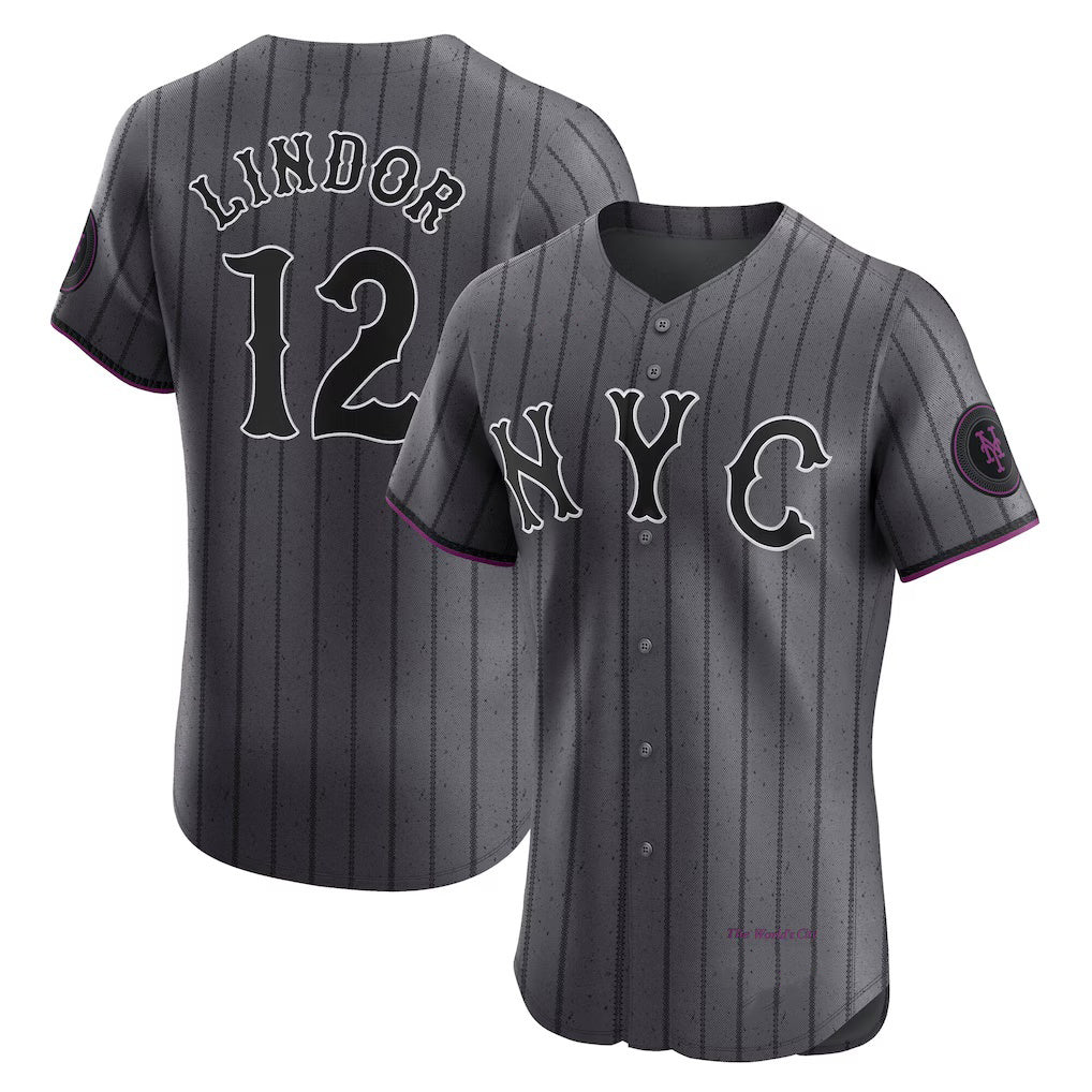 NY.Mets #12 Francisco Lindor Gray City Connect Elite Jersey