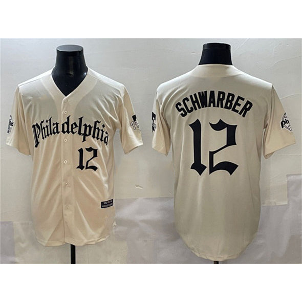P.Phillies #12 Kyle Schwarber Cream Gothic Vapor Limited Stitched Jersey