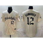 P.Phillies #12 Kyle Schwarber Cream Gothic Vapor Limited Stitched Jersey