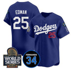 LA.Dodgers #25 Tommy Edman Royal 2024 World Series With Fernando Memorial Patch Alternate Limited Stitched Jersey