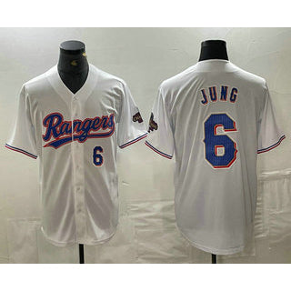 T.Rangers #6 Josh Jung Number White 2024 Gold Collection Limited Cool Base Jersey