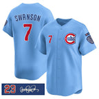 C.Cubs #7 Dansby Swanson Blue 'Ryne Sandberg Tribute' Vapor Limited V3 Stitched Jersey