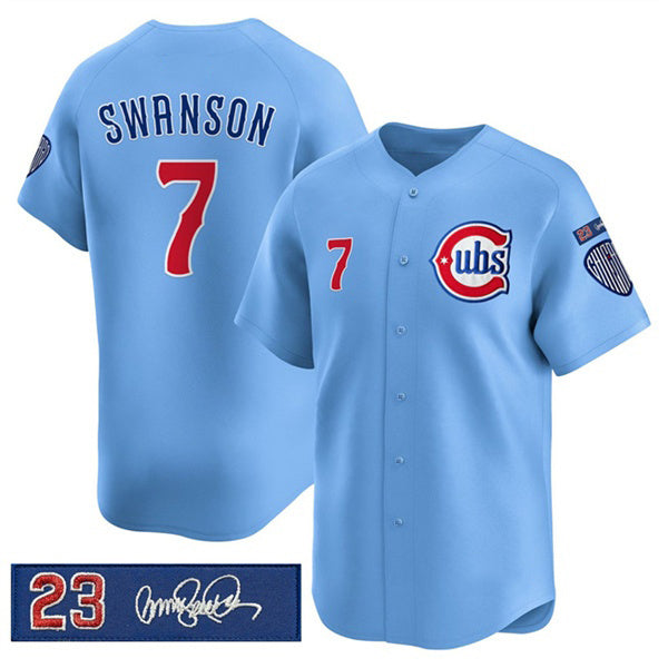 C.Cubs #7 Dansby Swanson Blue 'Ryne Sandberg Tribute' Vapor Limited V3 Stitched Jersey