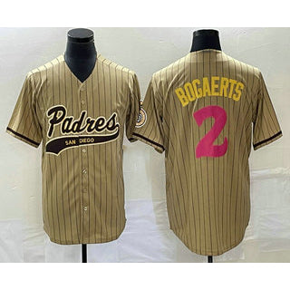 SD.Padres #2 Xander Bogaerts Tan Pinstripe 2023 City Connect Cool Base Stitched Jersey