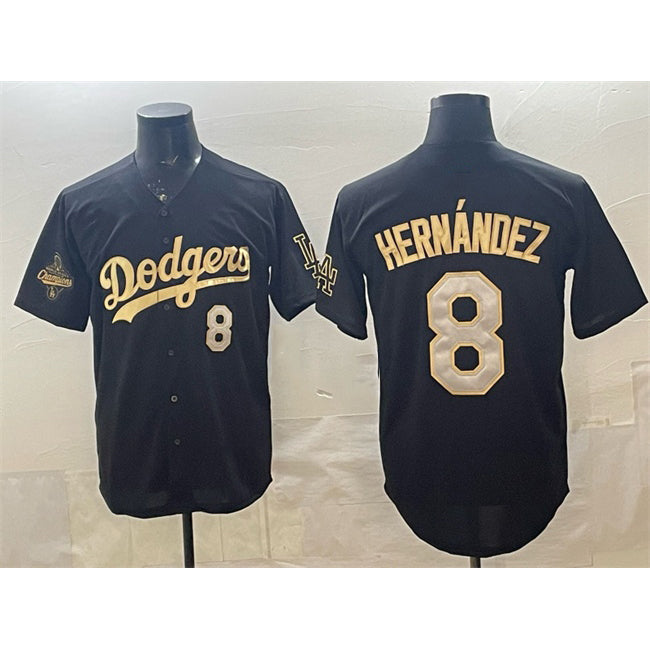 LA.Dodgers #8 Enrique Hernandez Black Gold 2025 World Series Champions Patch Limited Stitched Jersey