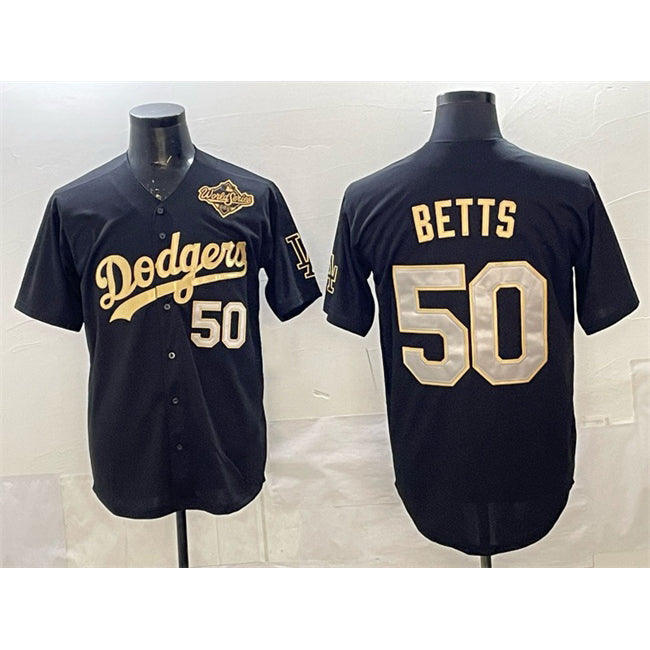 LA.Dodgers #50 Mookie Betts Black Gold 2025 World Series Patch Limited Stitched Jersey