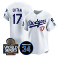 LA.Dodgers #17 Shohei Ohtani White 2024 World Series Home Limited With Fernando Memorial Patch Limited Stitched Jersey