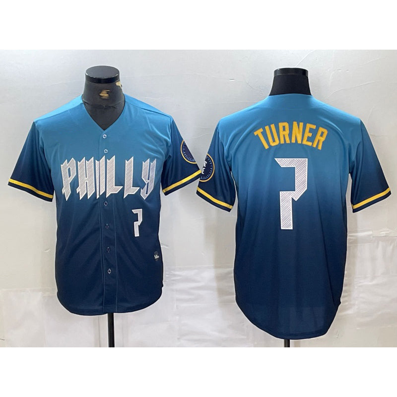 P.Phillies #7 Trea Turner Number Blue 2024 City Connect Limited 2 Stitched Jersey