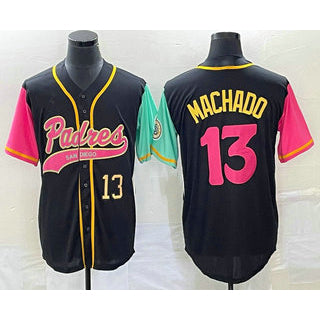 SD.Padres #13 Manny Machado Number Black NEW 2023 City Connect Cool Base Stitched Jersey