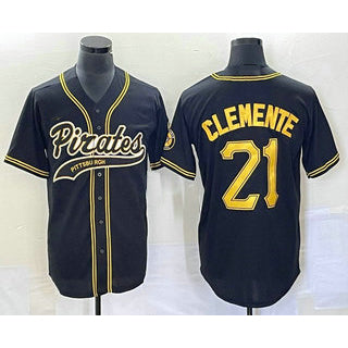 P.Pirates #21 Roberto Clemente Black Cool Base Stitched  Jersey