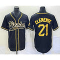 P.Pirates #21 Roberto Clemente Black Cool Base Stitched  Jersey