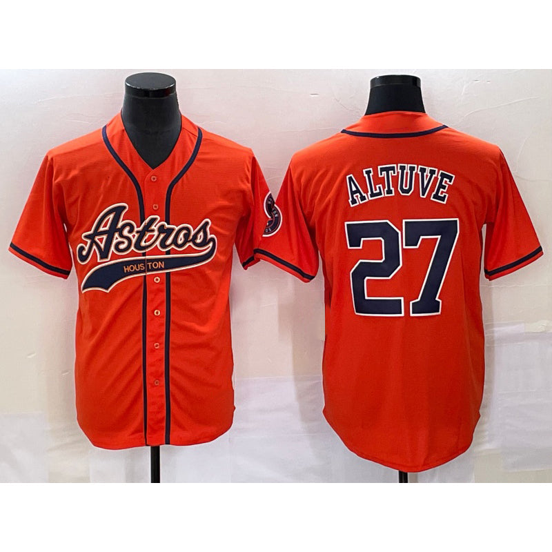 H.Astros #27 Jose Altuve Orange With Patch Cool Base Stitched  Jersey