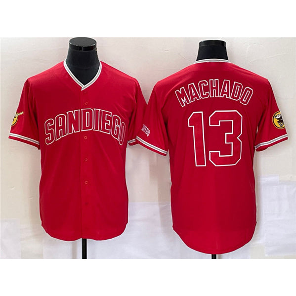 SD.Padres #13 Manny Machado Red Cool Base Stitched Jersey