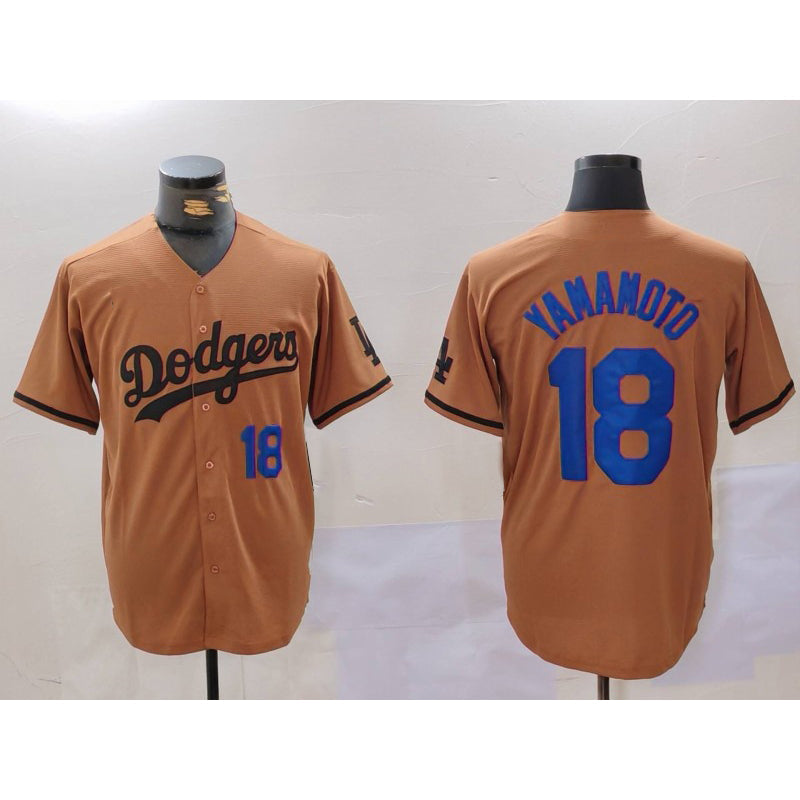 LA.Dodgers #18 Yoshinobu Yamamoto Number Olive Cool Base Limited Stitched Jersey