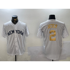 NY.Yankees #2 Derek Jeter White Pinstripe Fashion Cool Base 2 Jersey