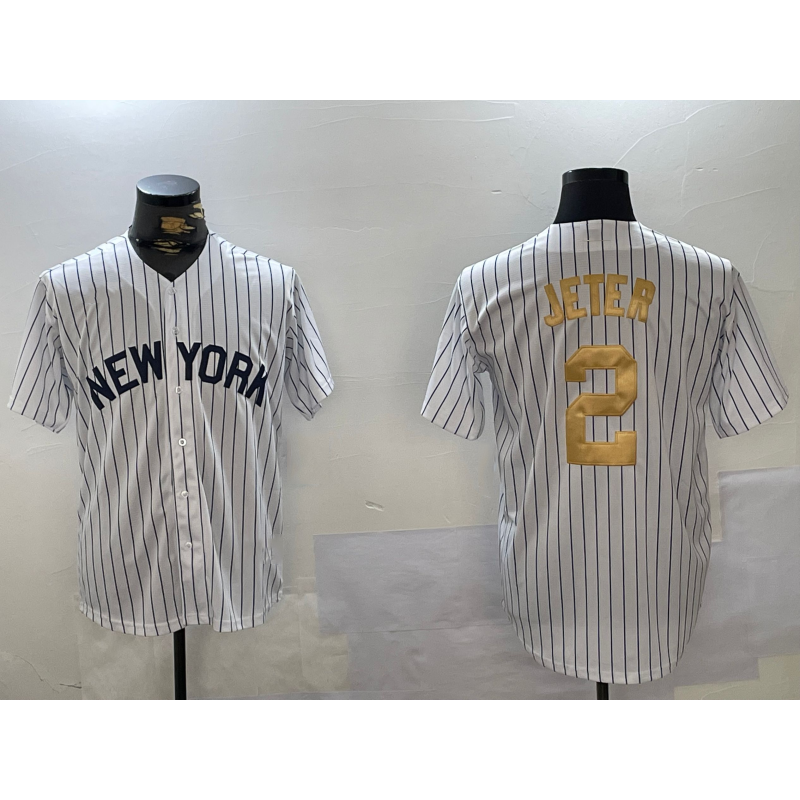 NY.Yankees #2 Derek Jeter White Pinstripe Fashion Cool Base 2 Jersey