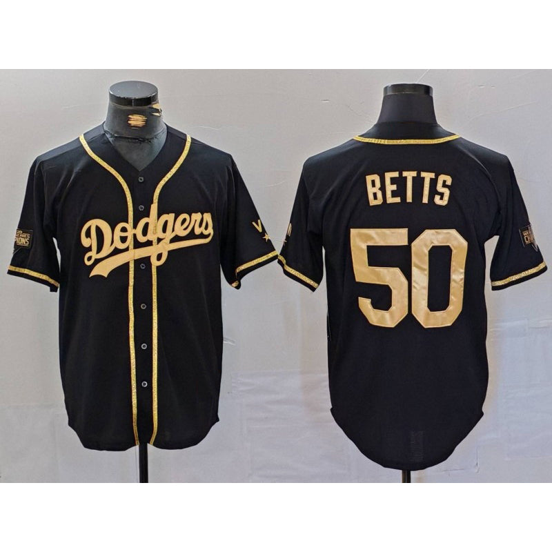 LA.Dodgers #50 Mookie Betts Black Gold World Series Champions Cool Base Stitched Jersey
