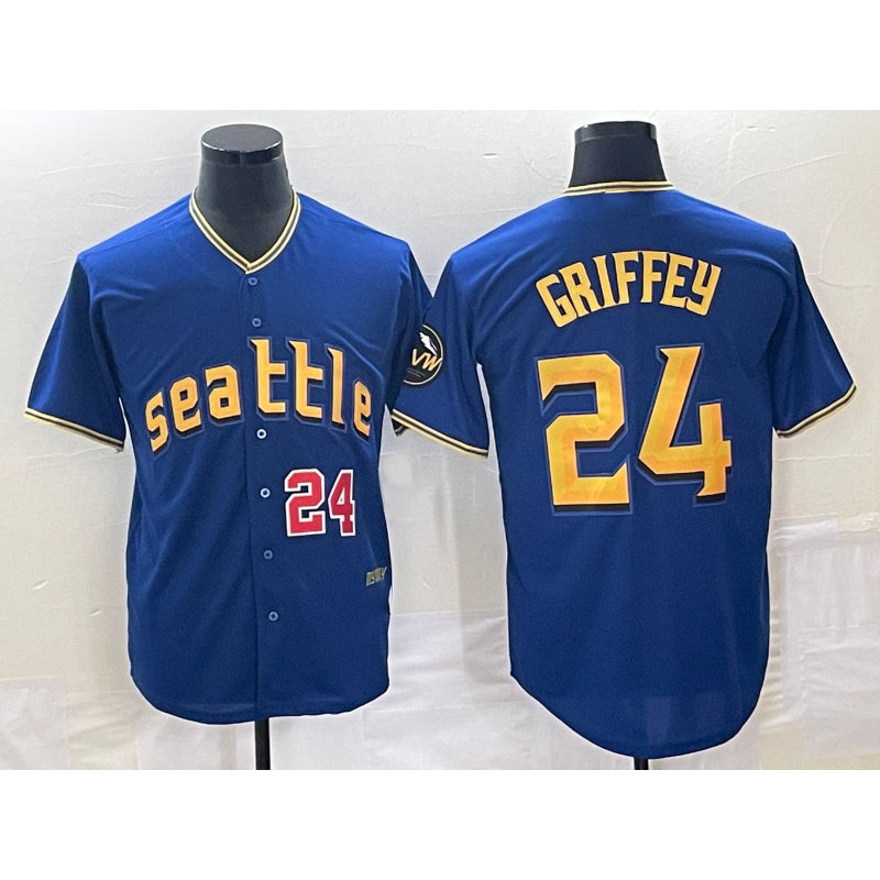 S.Mariners #24 Ken Griffey Number Blue 2023 City Connect Cool Base 1 Stitched Jersey