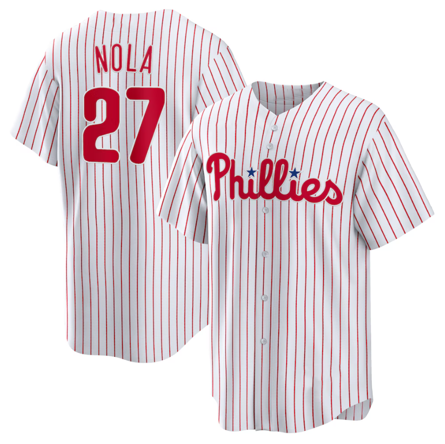 P.Phillies #27 Aaron Nola White Home Replica Player Name Jersey