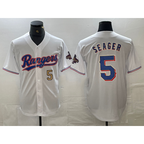 T.Rangers #5 Corey Seager Number White 2023 World Series Champions Cool Base Jerseys