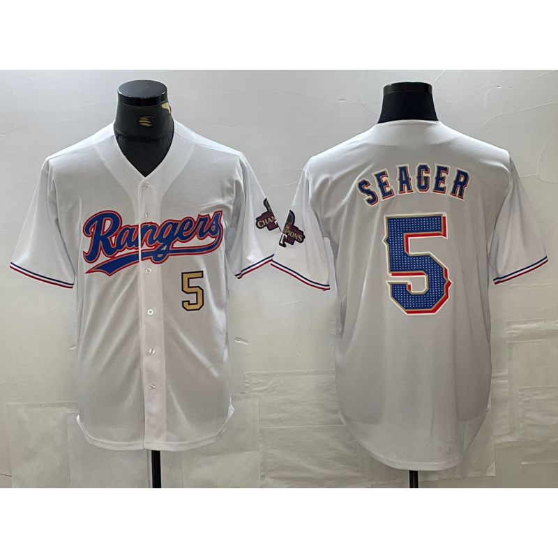 T.Rangers #5 Corey Seager Number White 2023 World Series Champions Cool Base Jerseys