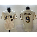 M.Brewers #9 Bob Uecker Cream With Home Patch Limited Stitched Jersey
