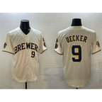 M.Brewers #9 Bob Uecker Cream With Home Patch Limited Stitched Jersey