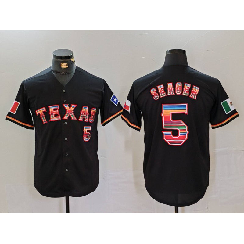 T.Rangers #5 Corey Seager Black Rainbow Mexico Cool Base Stitched Jersey