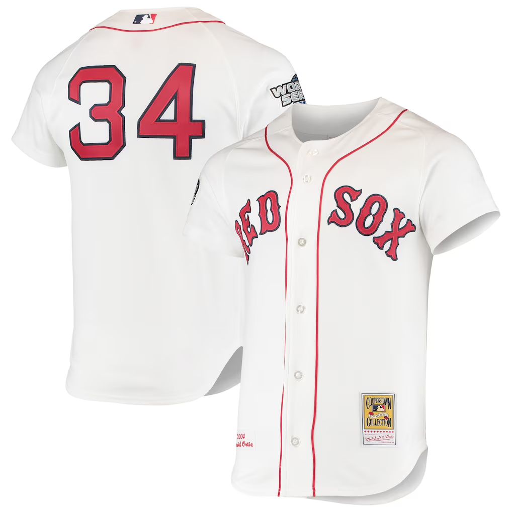 BR.Sox #34 David Ortiz Mitchell & Ness White 2004 Cooperstown Collection Home Authentic Jersey