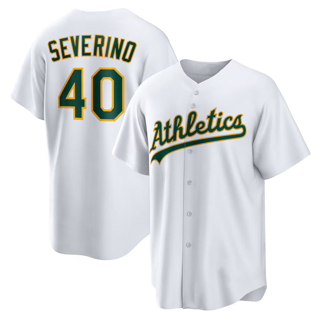 O.Athletics #40 Luis Severino White Home Replica Jersey