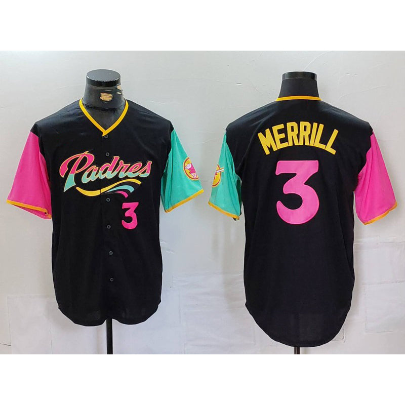 SD.Padres #3 Jackson Merrill Black Player Number Fashion Jersey