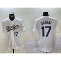 LA.Dodgers #17 Shohei Ohtani Number White Gold Championship Stitched Cool Base Jersey