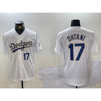 LA.Dodgers #17 Shohei Ohtani Number White Gold Championship Stitched Cool Base Jersey