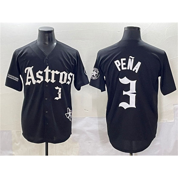 H.Astros #3 Jeremy Pena Black Gothic Houston Born Barrio Raised Limited Stitched Jersey