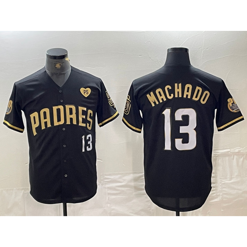 SD.Padres #13 Manny Machado Black Gold With Patch Cool Base Stitched Jersey