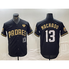 SD.Padres #13 Manny Machado Black Gold With Patch Cool Base Stitched Jersey