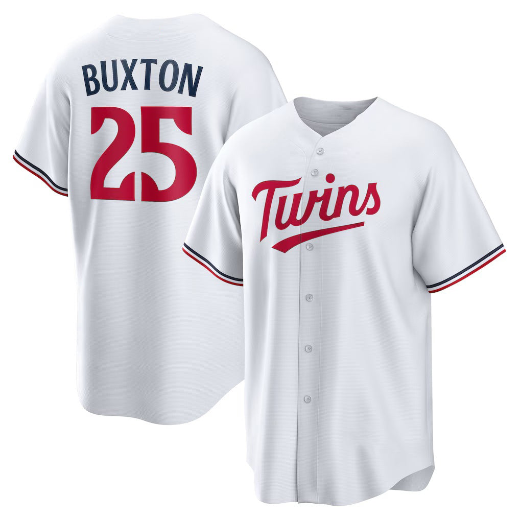 M.Twins #25 Byron Buxton White Home Replica Jersey