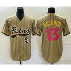 SD.Padres #13 Manny Machado Tan Pinstripe 2023 City Connect Cool Base Stitched Jersey