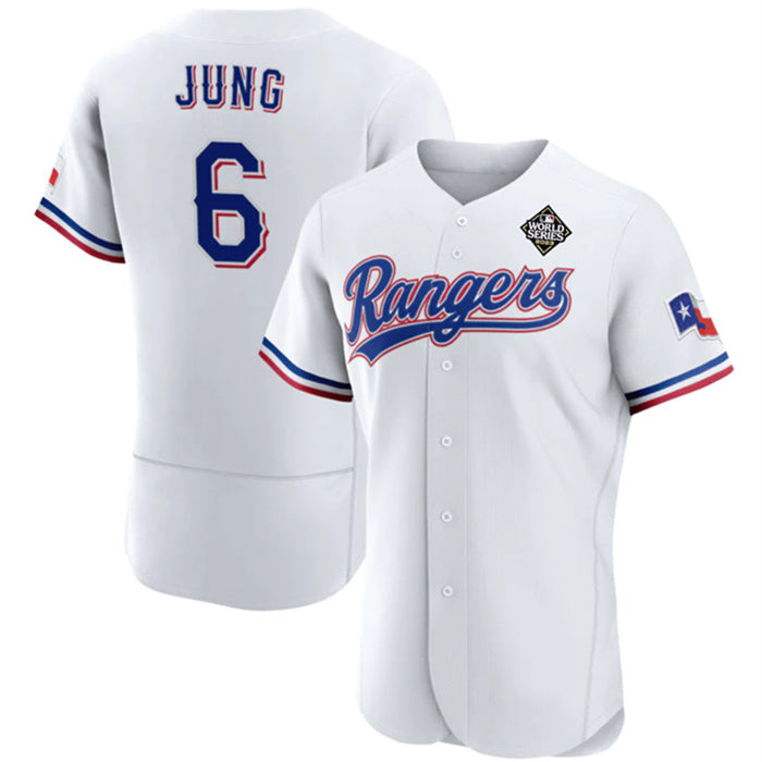 T.Rangers #6 Josh Jung White 2023 World Series Flex Base Stitched Jersey