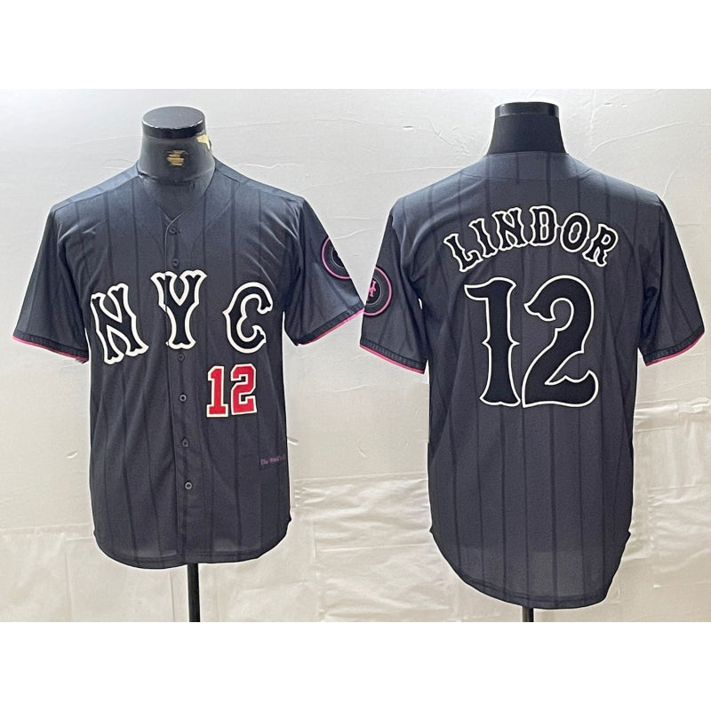 NY.Mets #12 Francisco Lindor Number Grey 2024 City Connect Cool Base Stitched Jerseys