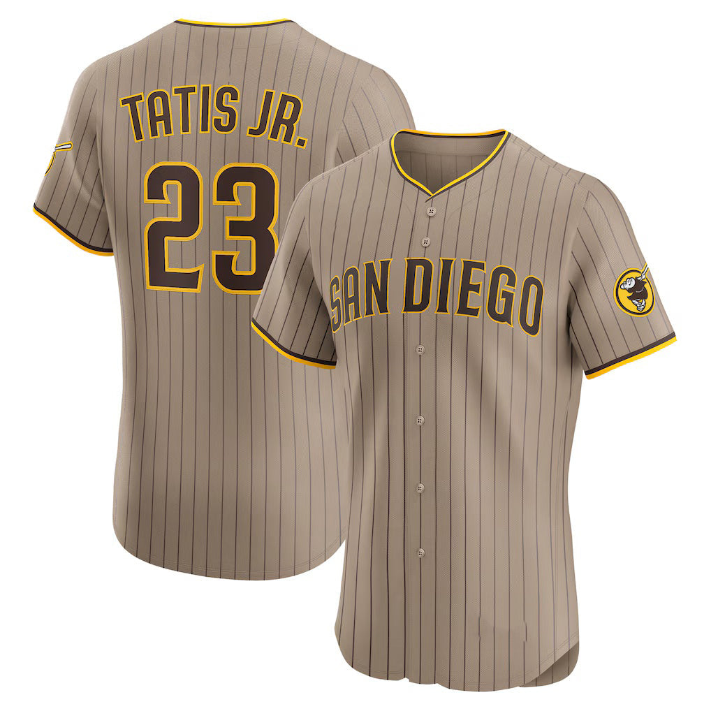 SD.Padres #23 Fernando Tatis Jr. Khaki Sand Elite Jersey