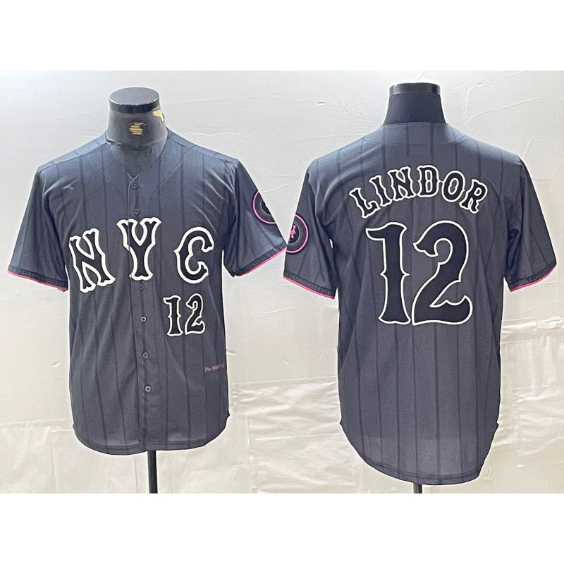 NY.Mets #12 Francisco Lindor Number Grey 2024 City Connect Cool Base 2 Stitched Jersey